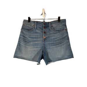Madewell Blue Cotton Blend Button Fly Fringe Trim Denim Jean Shorts Women Sz 32